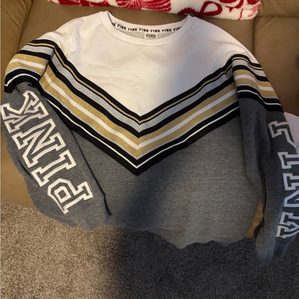 Victoria's Secret Colorblock Crew Neck Sweater - White, Gold, Gray